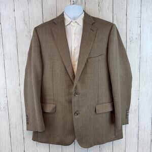NWOT J. Hilburn Brown Mohair/Silk Herringbone Tollegno 1900 Blazer Size 47R